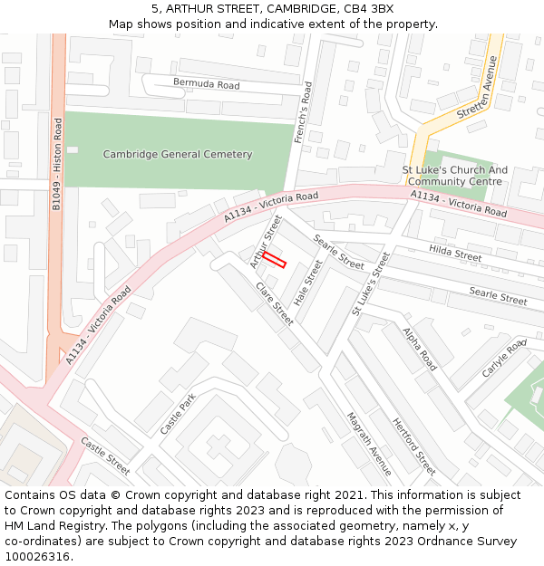 5, ARTHUR STREET, CAMBRIDGE, CB4 3BX: Location map and indicative extent of plot