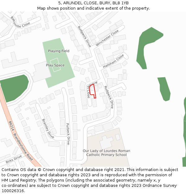 5, ARUNDEL CLOSE, BURY, BL8 1YB: Location map and indicative extent of plot