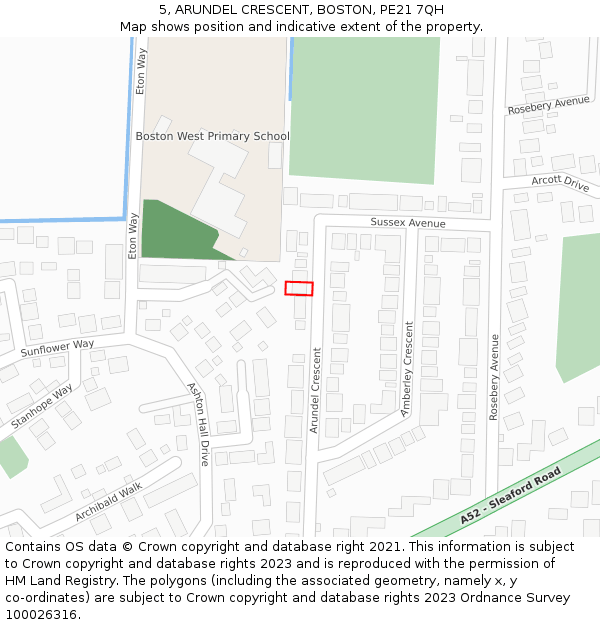 5, ARUNDEL CRESCENT, BOSTON, PE21 7QH: Location map and indicative extent of plot