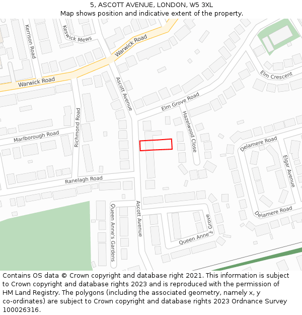 5, ASCOTT AVENUE, LONDON, W5 3XL: Location map and indicative extent of plot