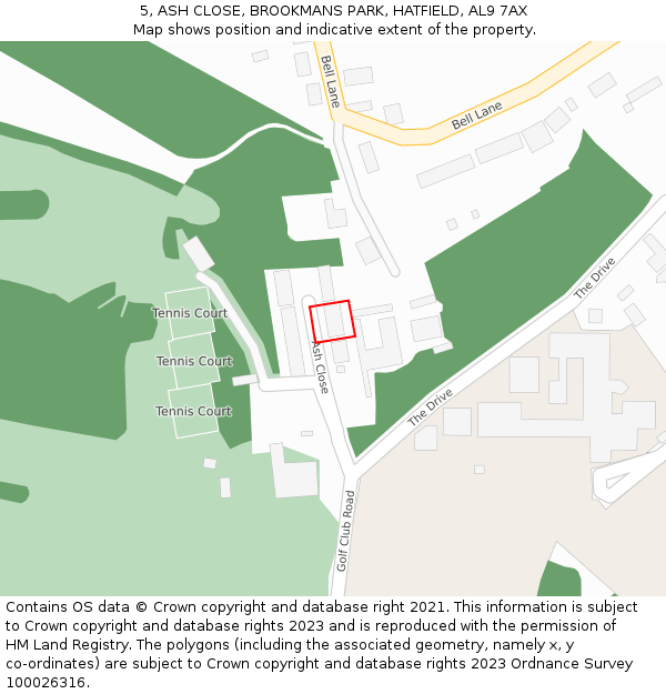 5, ASH CLOSE, BROOKMANS PARK, HATFIELD, AL9 7AX: Location map and indicative extent of plot