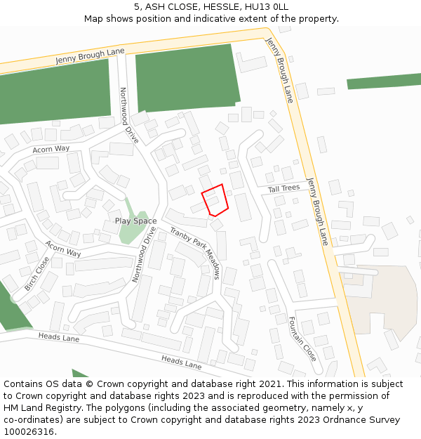 5, ASH CLOSE, HESSLE, HU13 0LL: Location map and indicative extent of plot