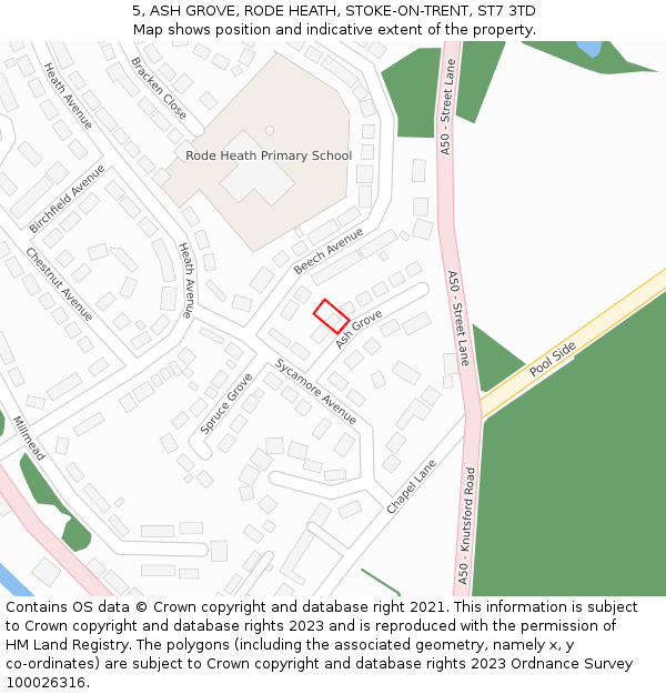 5, ASH GROVE, RODE HEATH, STOKE-ON-TRENT, ST7 3TD: Location map and indicative extent of plot