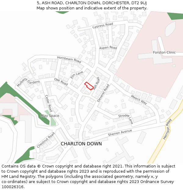 5, ASH ROAD, CHARLTON DOWN, DORCHESTER, DT2 9UJ: Location map and indicative extent of plot