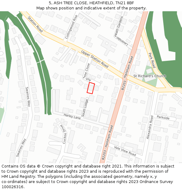 5, ASH TREE CLOSE, HEATHFIELD, TN21 8BF: Location map and indicative extent of plot