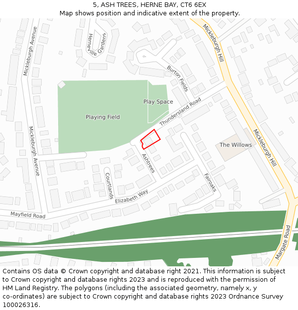 5, ASH TREES, HERNE BAY, CT6 6EX: Location map and indicative extent of plot