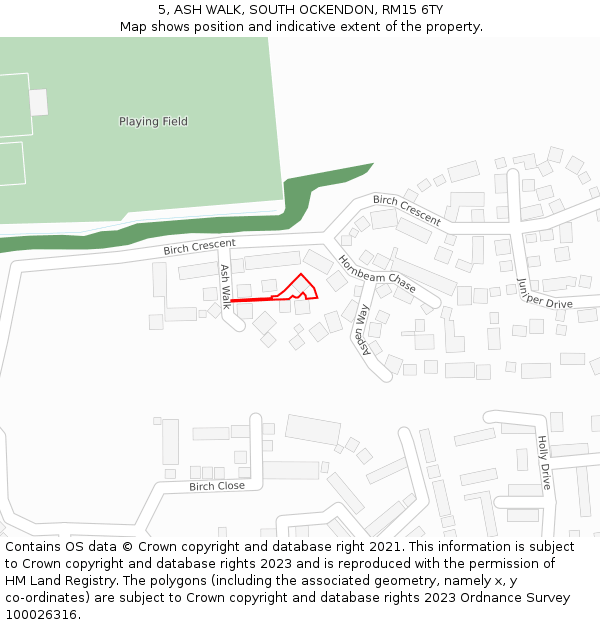 5, ASH WALK, SOUTH OCKENDON, RM15 6TY: Location map and indicative extent of plot