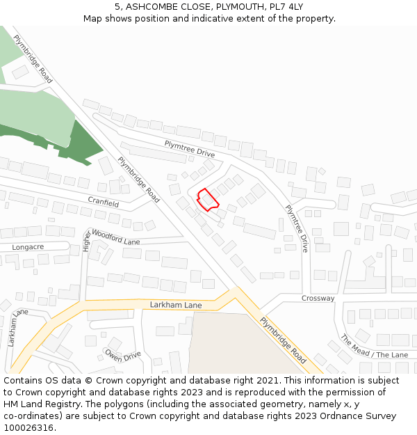 5, ASHCOMBE CLOSE, PLYMOUTH, PL7 4LY: Location map and indicative extent of plot