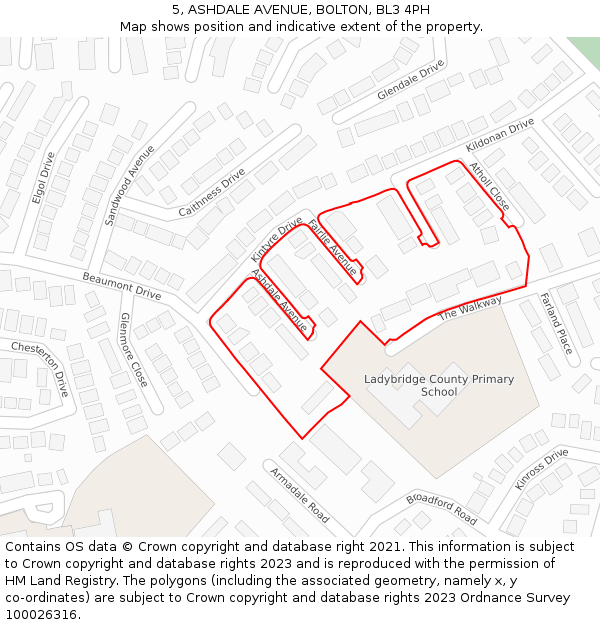 5, ASHDALE AVENUE, BOLTON, BL3 4PH: Location map and indicative extent of plot
