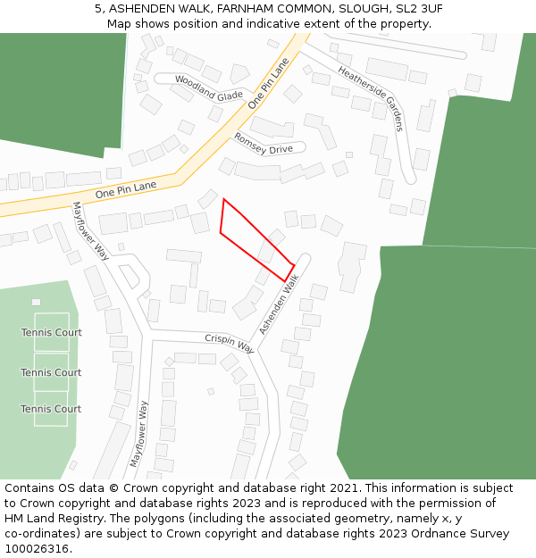 5, ASHENDEN WALK, FARNHAM COMMON, SLOUGH, SL2 3UF: Location map and indicative extent of plot