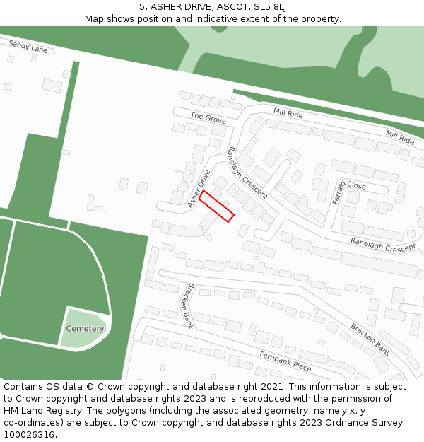 5, ASHER DRIVE, ASCOT, SL5 8LJ: Location map and indicative extent of plot