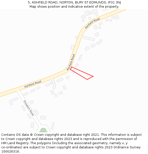 5, ASHFIELD ROAD, NORTON, BURY ST EDMUNDS, IP31 3NJ: Location map and indicative extent of plot