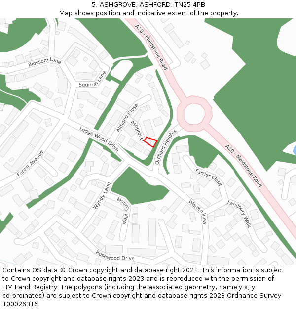 5, ASHGROVE, ASHFORD, TN25 4PB: Location map and indicative extent of plot