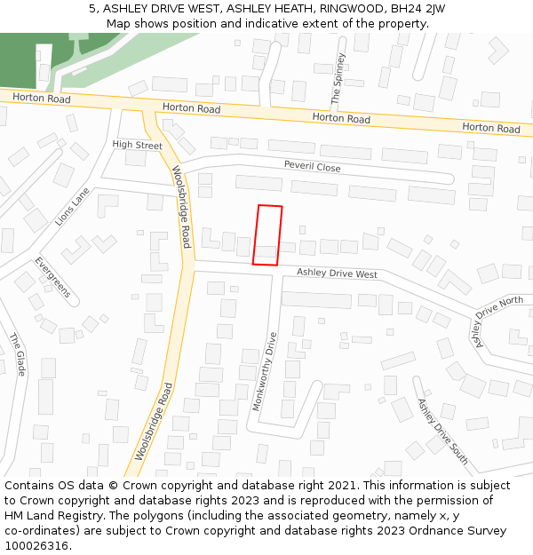 5, ASHLEY DRIVE WEST, ASHLEY HEATH, RINGWOOD, BH24 2JW: Location map and indicative extent of plot