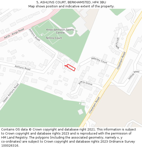 5, ASHLYNS COURT, BERKHAMSTED, HP4 3BU: Location map and indicative extent of plot