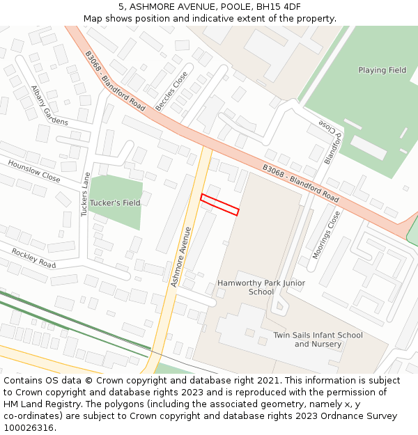 5, ASHMORE AVENUE, POOLE, BH15 4DF: Location map and indicative extent of plot