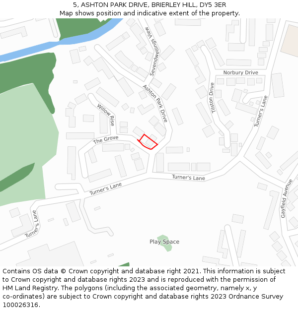 5, ASHTON PARK DRIVE, BRIERLEY HILL, DY5 3ER: Location map and indicative extent of plot