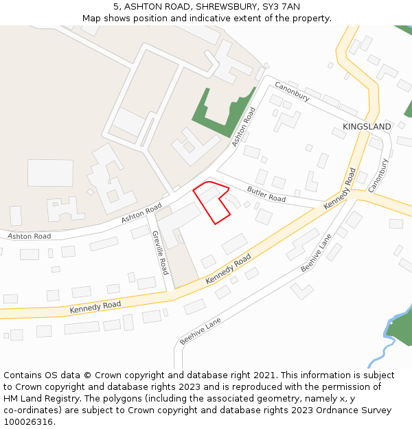 5, ASHTON ROAD, SHREWSBURY, SY3 7AN: Location map and indicative extent of plot