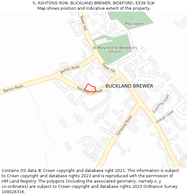 5, ASHTONS ROW, BUCKLAND BREWER, BIDEFORD, EX39 5LW: Location map and indicative extent of plot