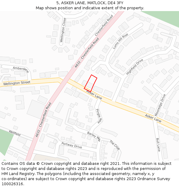 5, ASKER LANE, MATLOCK, DE4 3FY: Location map and indicative extent of plot