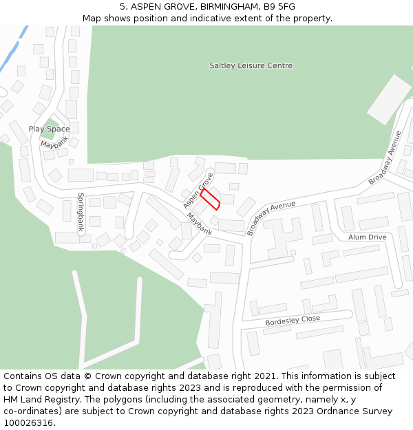 5, ASPEN GROVE, BIRMINGHAM, B9 5FG: Location map and indicative extent of plot