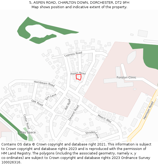 5, ASPEN ROAD, CHARLTON DOWN, DORCHESTER, DT2 9FH: Location map and indicative extent of plot