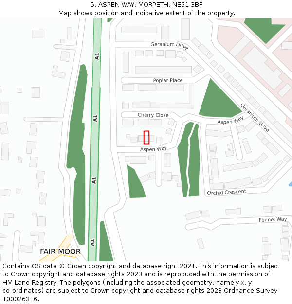 5, ASPEN WAY, MORPETH, NE61 3BF: Location map and indicative extent of plot