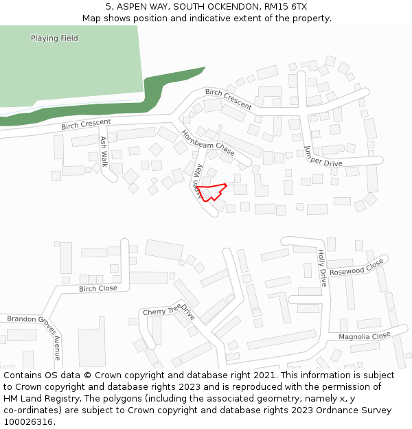 5, ASPEN WAY, SOUTH OCKENDON, RM15 6TX: Location map and indicative extent of plot