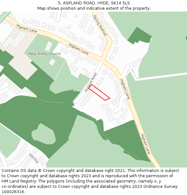 5, ASPLAND ROAD, HYDE, SK14 5LS: Location map and indicative extent of plot