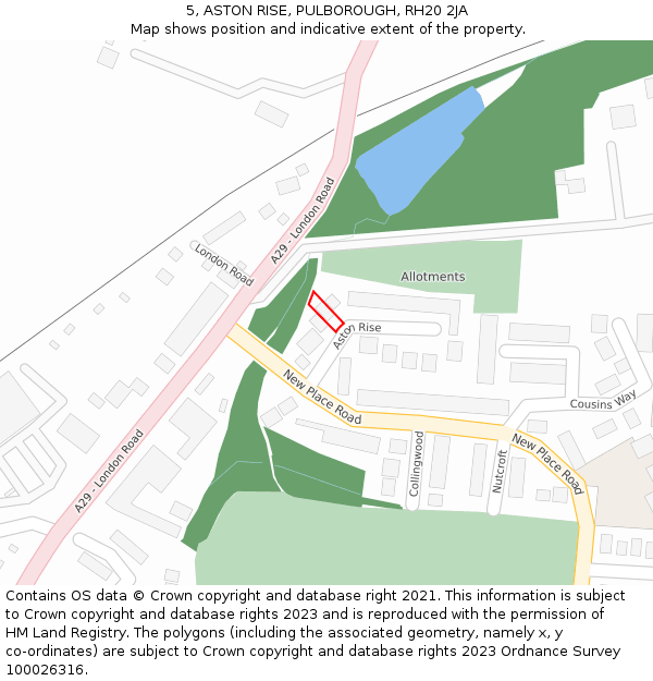 5, ASTON RISE, PULBOROUGH, RH20 2JA: Location map and indicative extent of plot