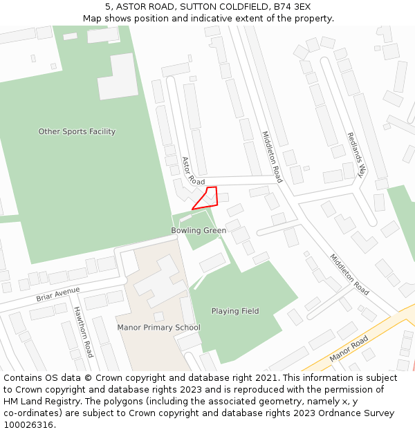 5, ASTOR ROAD, SUTTON COLDFIELD, B74 3EX: Location map and indicative extent of plot