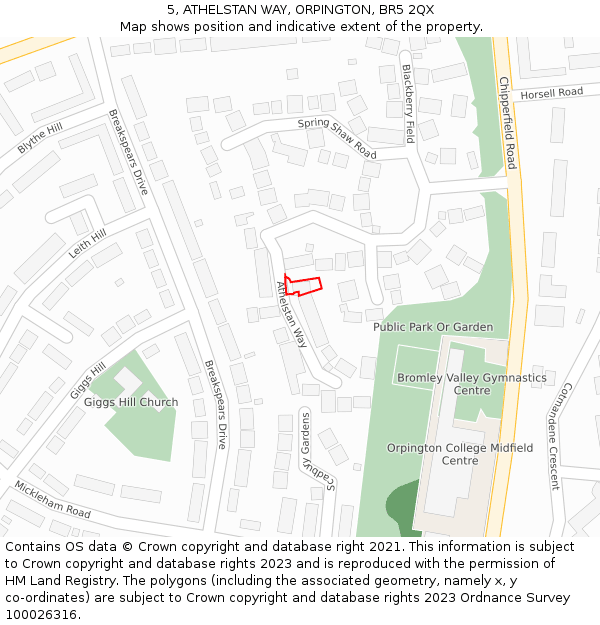 5, ATHELSTAN WAY, ORPINGTON, BR5 2QX: Location map and indicative extent of plot