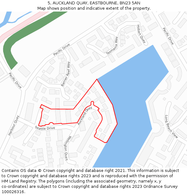 5, AUCKLAND QUAY, EASTBOURNE, BN23 5AN: Location map and indicative extent of plot