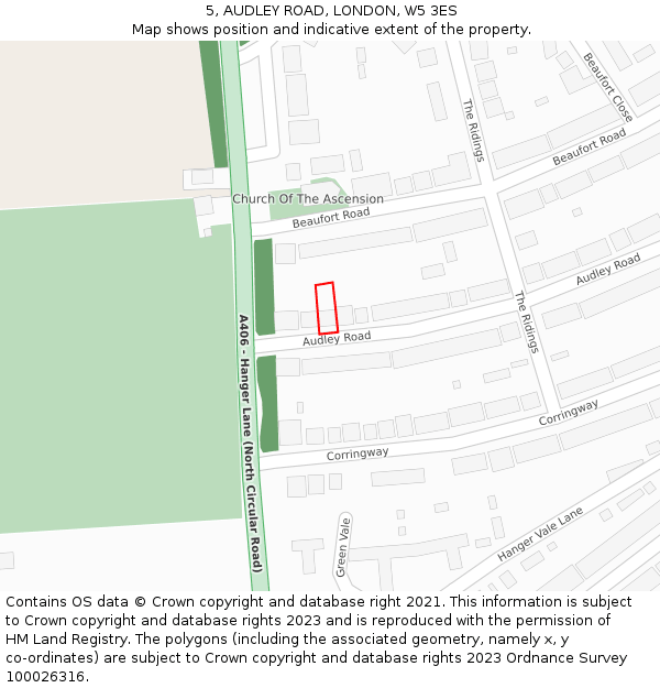 5, AUDLEY ROAD, LONDON, W5 3ES: Location map and indicative extent of plot