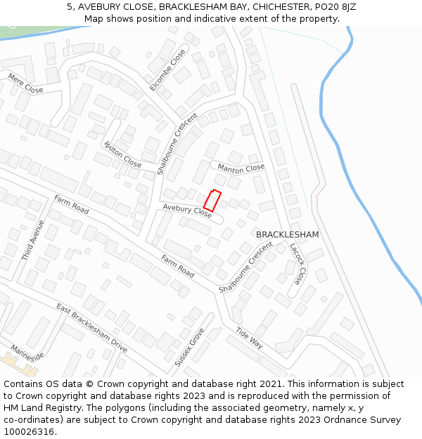 5, AVEBURY CLOSE, BRACKLESHAM BAY, CHICHESTER, PO20 8JZ: Location map and indicative extent of plot