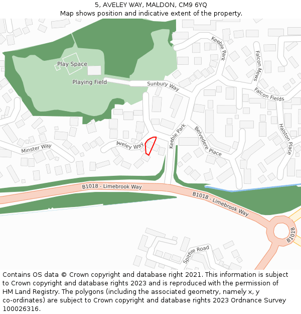 5, AVELEY WAY, MALDON, CM9 6YQ: Location map and indicative extent of plot