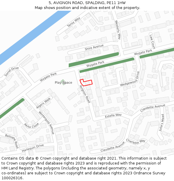 5, AVIGNON ROAD, SPALDING, PE11 1HW: Location map and indicative extent of plot