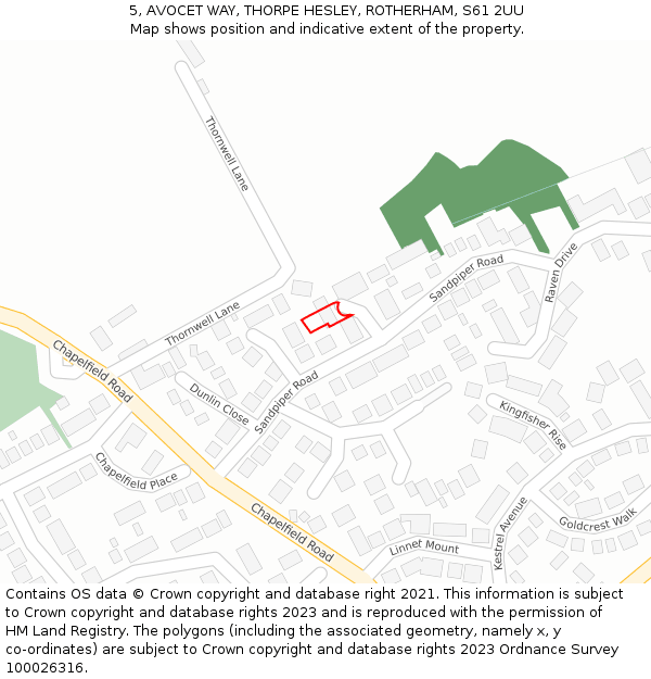 5, AVOCET WAY, THORPE HESLEY, ROTHERHAM, S61 2UU: Location map and indicative extent of plot