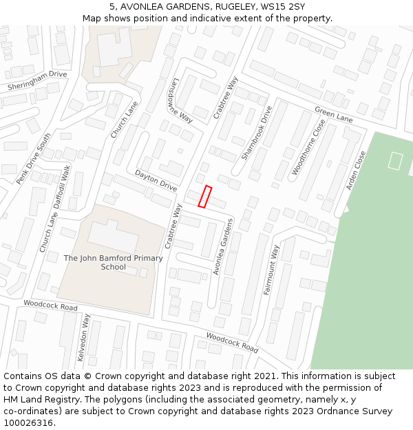 5, AVONLEA GARDENS, RUGELEY, WS15 2SY: Location map and indicative extent of plot