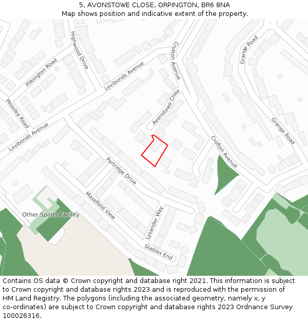 5, AVONSTOWE CLOSE, ORPINGTON, BR6 8NA: Location map and indicative extent of plot