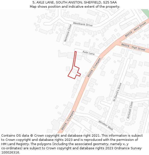 5, AXLE LANE, SOUTH ANSTON, SHEFFIELD, S25 5AA: Location map and indicative extent of plot
