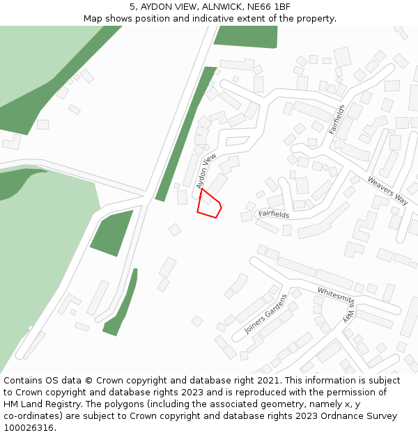 5, AYDON VIEW, ALNWICK, NE66 1BF: Location map and indicative extent of plot