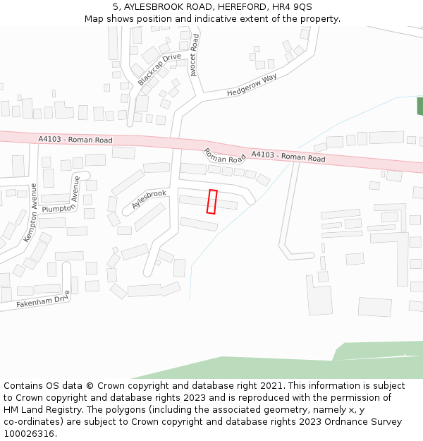 5, AYLESBROOK ROAD, HEREFORD, HR4 9QS: Location map and indicative extent of plot