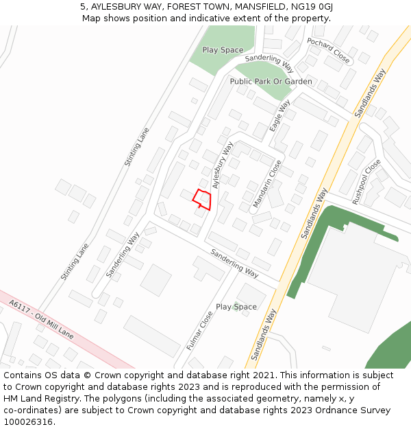 5, AYLESBURY WAY, FOREST TOWN, MANSFIELD, NG19 0GJ: Location map and indicative extent of plot
