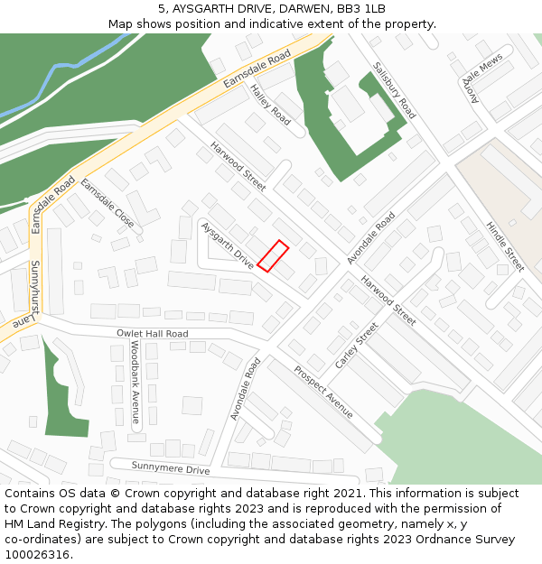 5, AYSGARTH DRIVE, DARWEN, BB3 1LB: Location map and indicative extent of plot