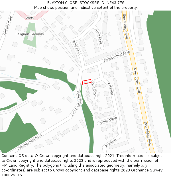 5, AYTON CLOSE, STOCKSFIELD, NE43 7ES: Location map and indicative extent of plot