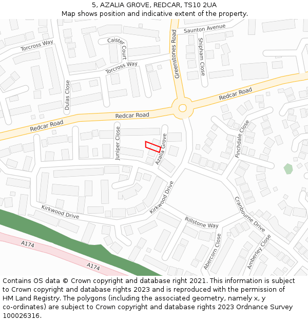 5, AZALIA GROVE, REDCAR, TS10 2UA: Location map and indicative extent of plot