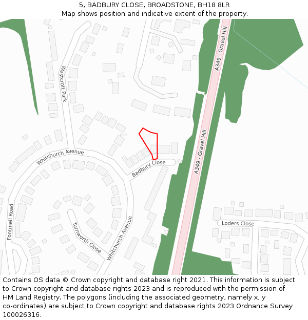 5, BADBURY CLOSE, BROADSTONE, BH18 8LR: Location map and indicative extent of plot