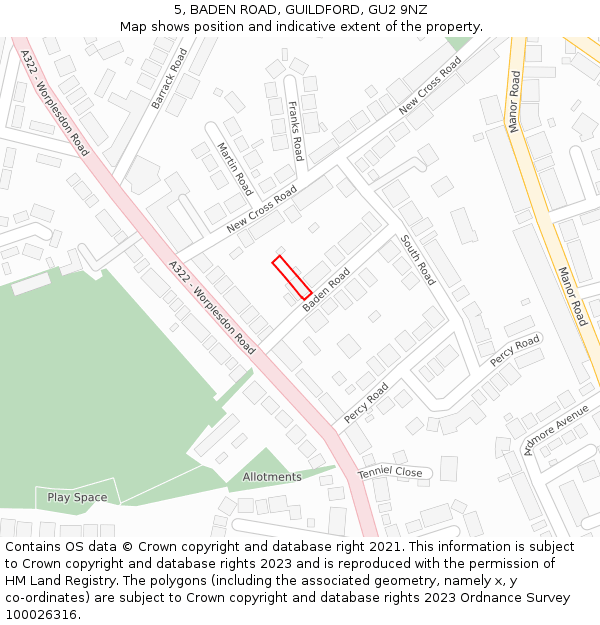 5, BADEN ROAD, GUILDFORD, GU2 9NZ: Location map and indicative extent of plot