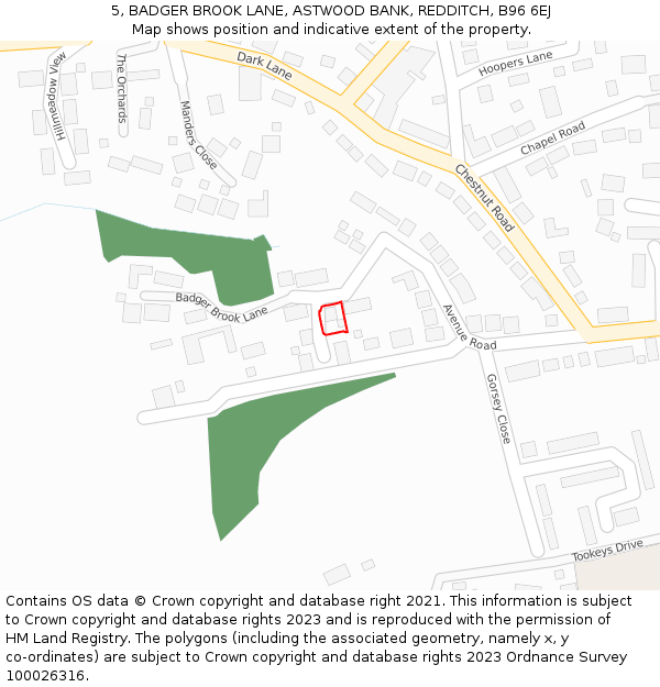 5, BADGER BROOK LANE, ASTWOOD BANK, REDDITCH, B96 6EJ: Location map and indicative extent of plot